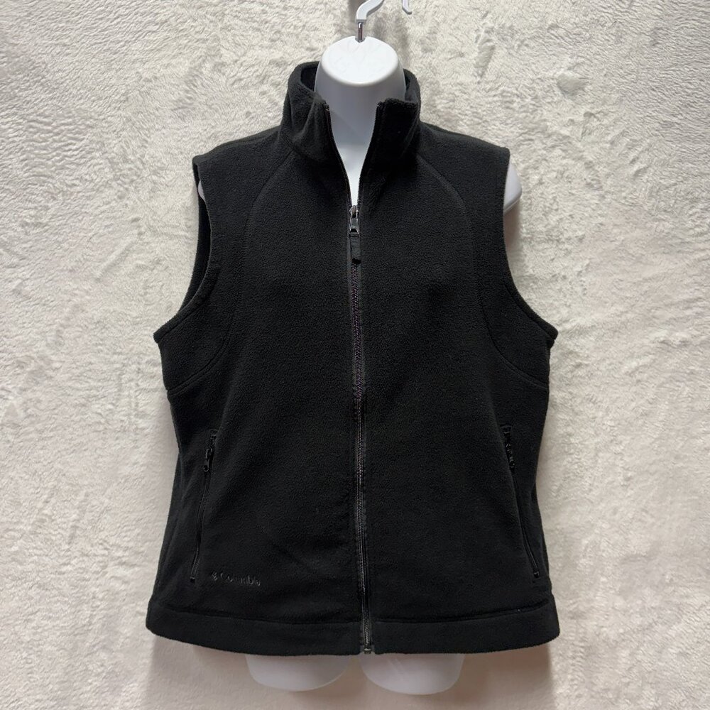 Columbia Sportswear Fleece Vest Womens Large Black Mock Neck Logo Outdoor Zip Up
